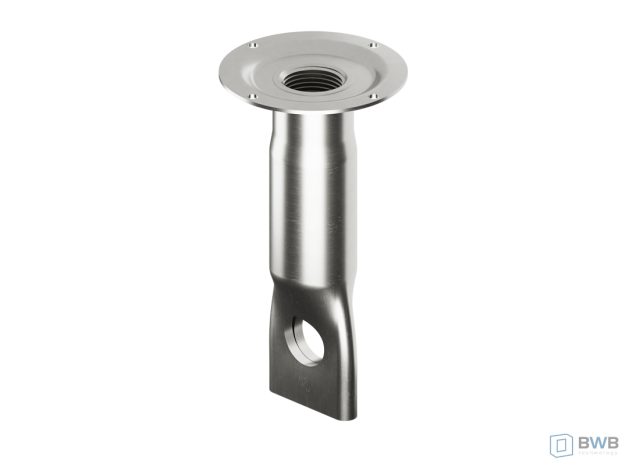 Tuleja gwintowana z otworem w spłaszczonej końcówce i przyspawanym kołnierzem